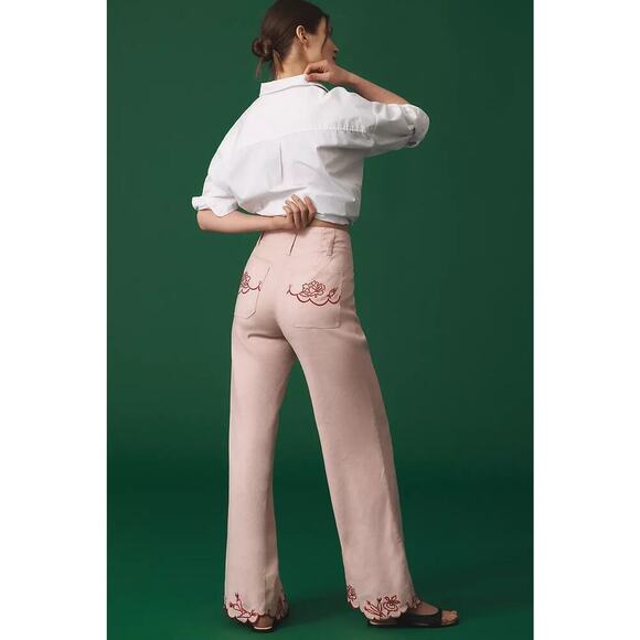 NWD Maeve The Junie Embroidered High-Rise Flare Pants Sz 32P Pink #7C503 - Picture 3 of 16